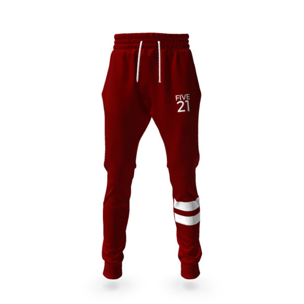 red joggers with white stripe